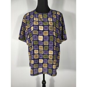 Modern Essentials Blouse Top Abstract Print Short Sleeve Casual Purple‎ M